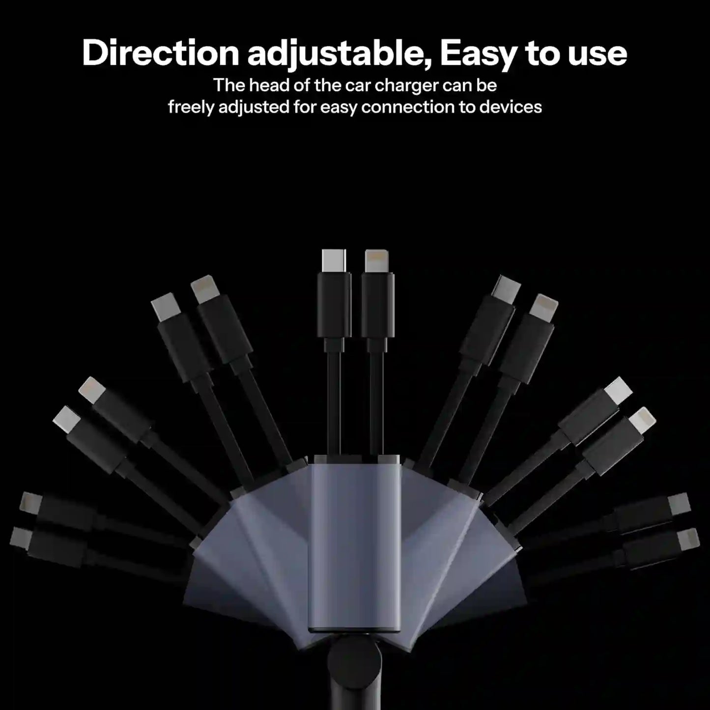 Car charger with adjustable head - Buy Online 4 in 1 Retractable Super Fast Charger - Elev Essentials