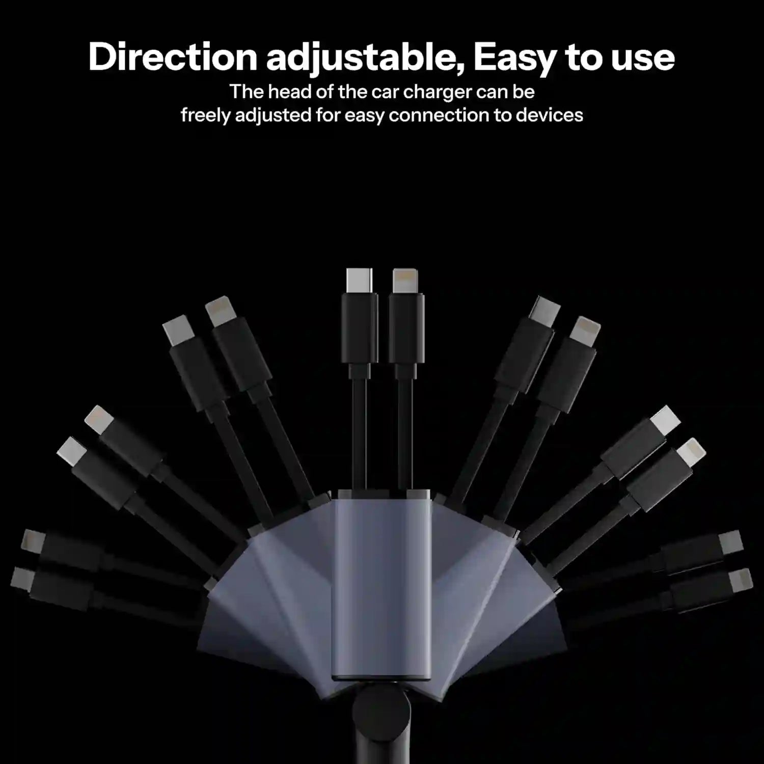 Car charger with adjustable head - Buy Online 4 in 1 Retractable Super Fast Charger - Elev Essentials
