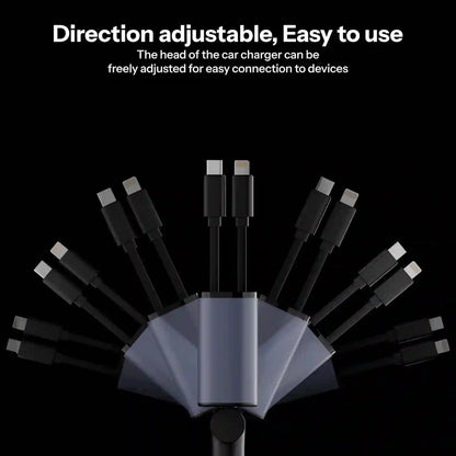 Car charger with adjustable head - Buy Online 4 in 1 Retractable Super Fast Charger - Elev Essentials